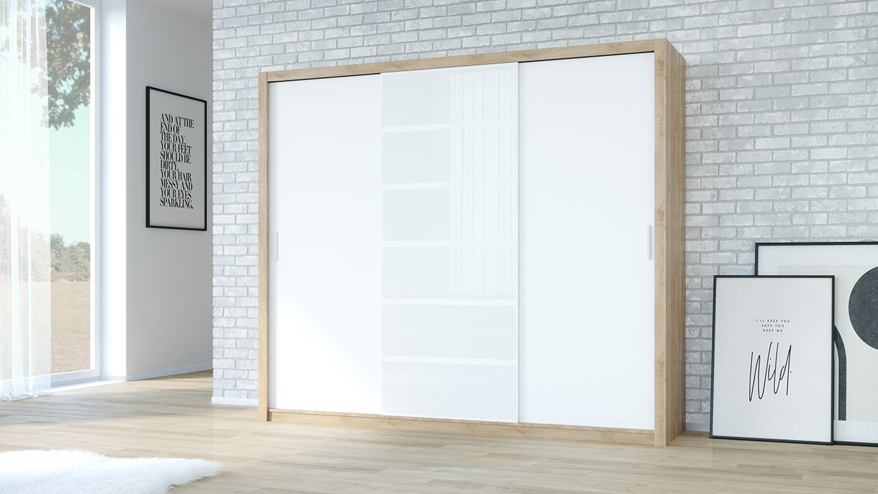 Wardrobe 250 PANAMA Artisan oak / White + glass