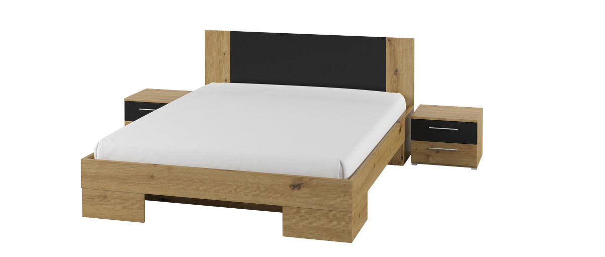 Bed 160 with 2 bedside tables VERA VE51 artisan oak / black