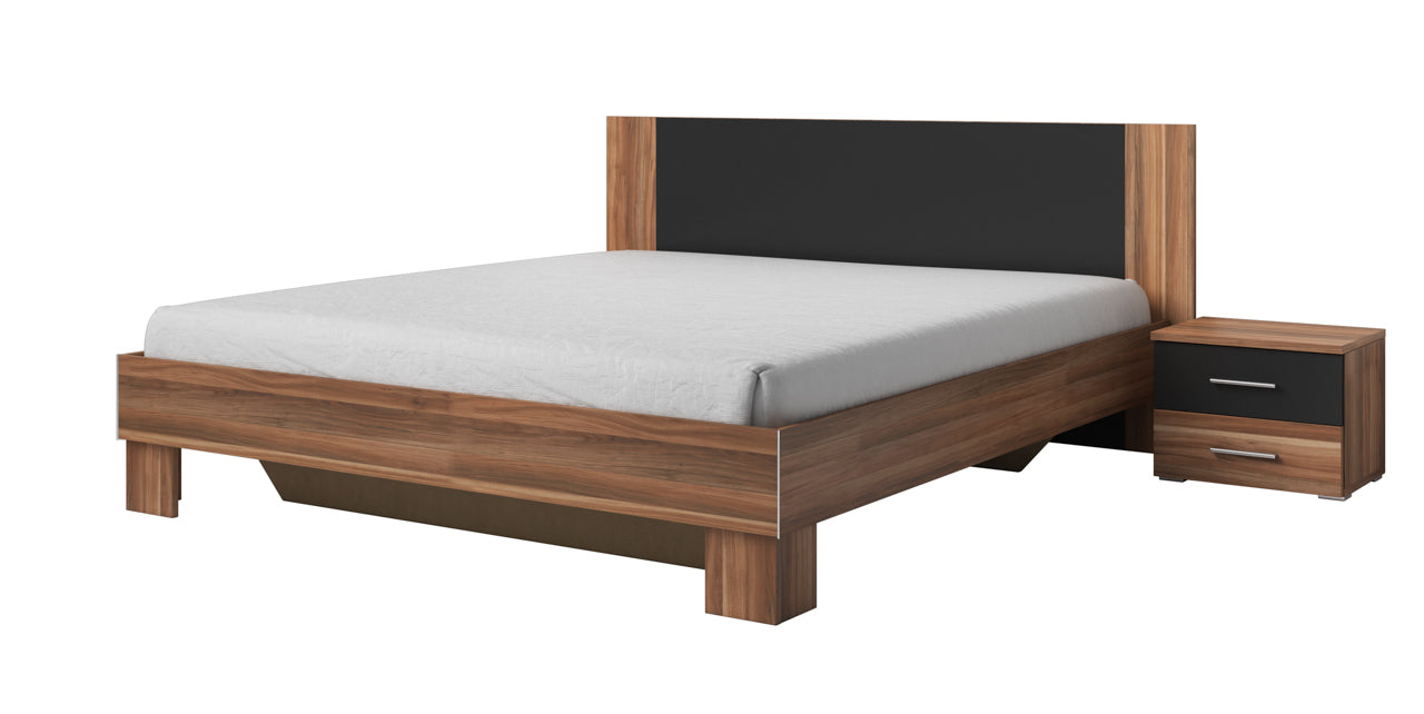 Bed 160 with 2 bedside tables VERA VE51 red walnut / black