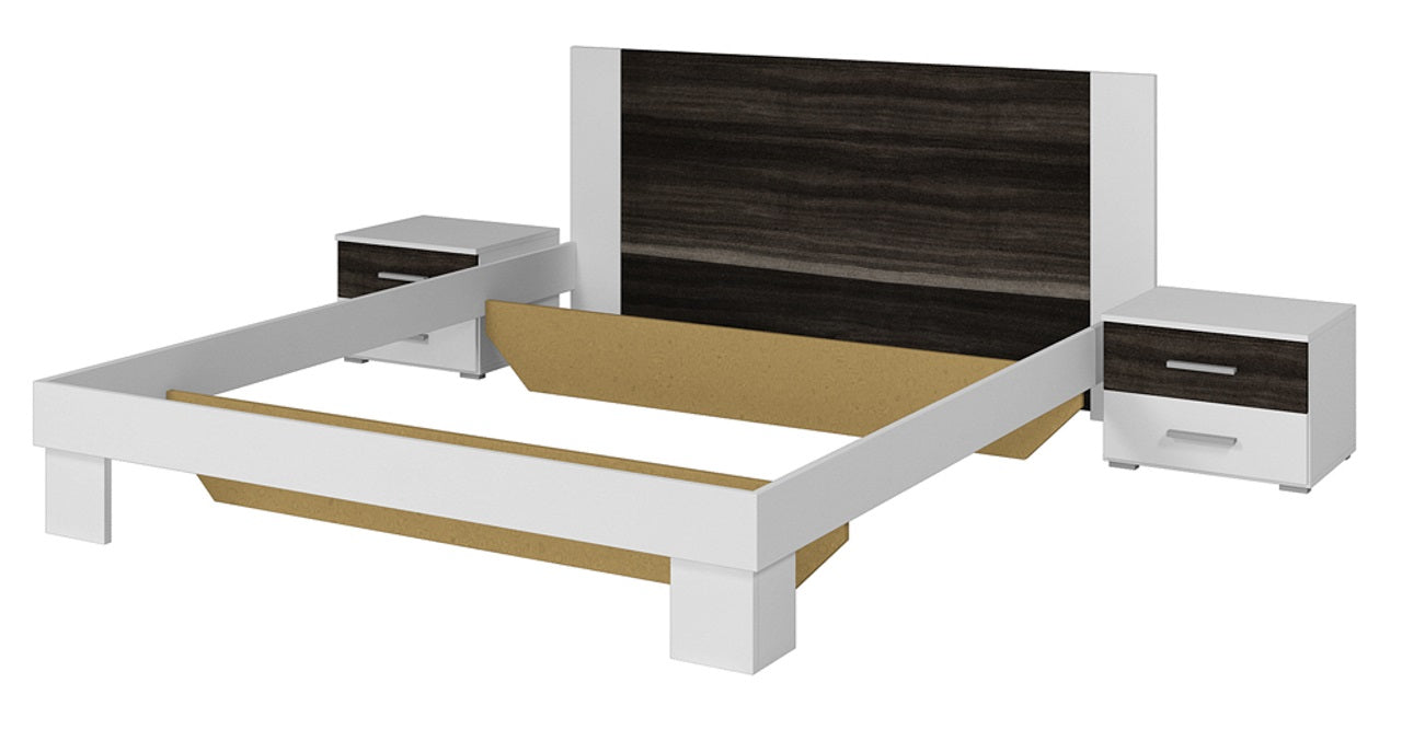 Bed 160 with 2 bedside tables VERA VE51 white / black walnut