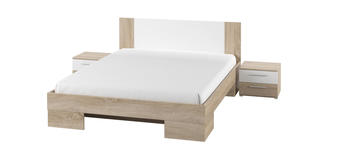 Bed 180 with 2 bedside tables VERA VE82 light sonoma oak / white