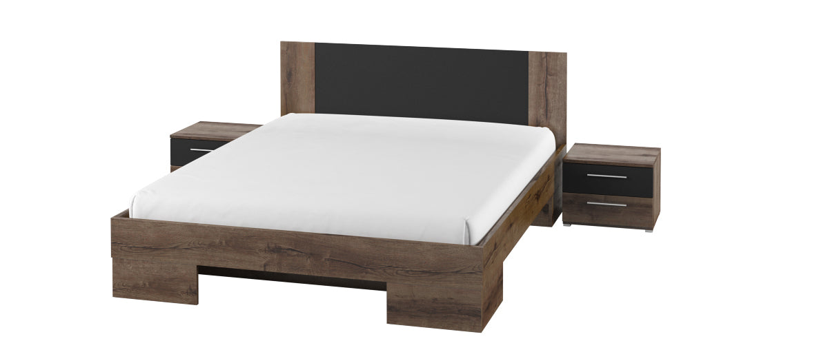 Bed 180 with 2 bedside tables VERA VE82 monastery oak / black