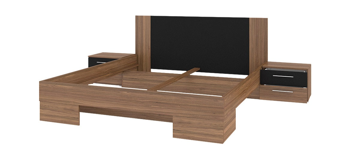 Bed 180 with 2 bedside tables VERA VE82 red walnut / black