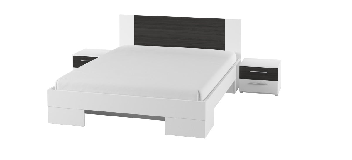 Bed 160 with 2 bedside tables VERA VE81 white / black walnut