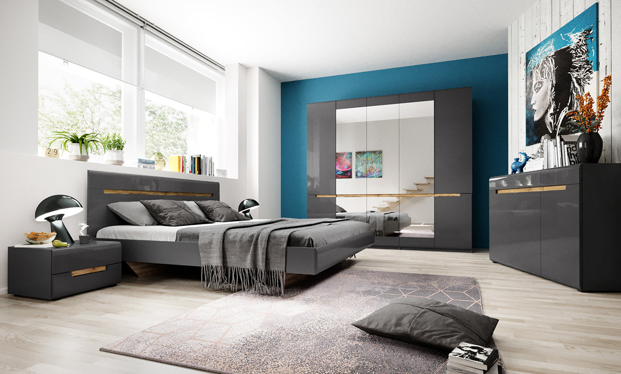 Bedroom furniture HEKTOR anthracite gloss / appenzeller fichte