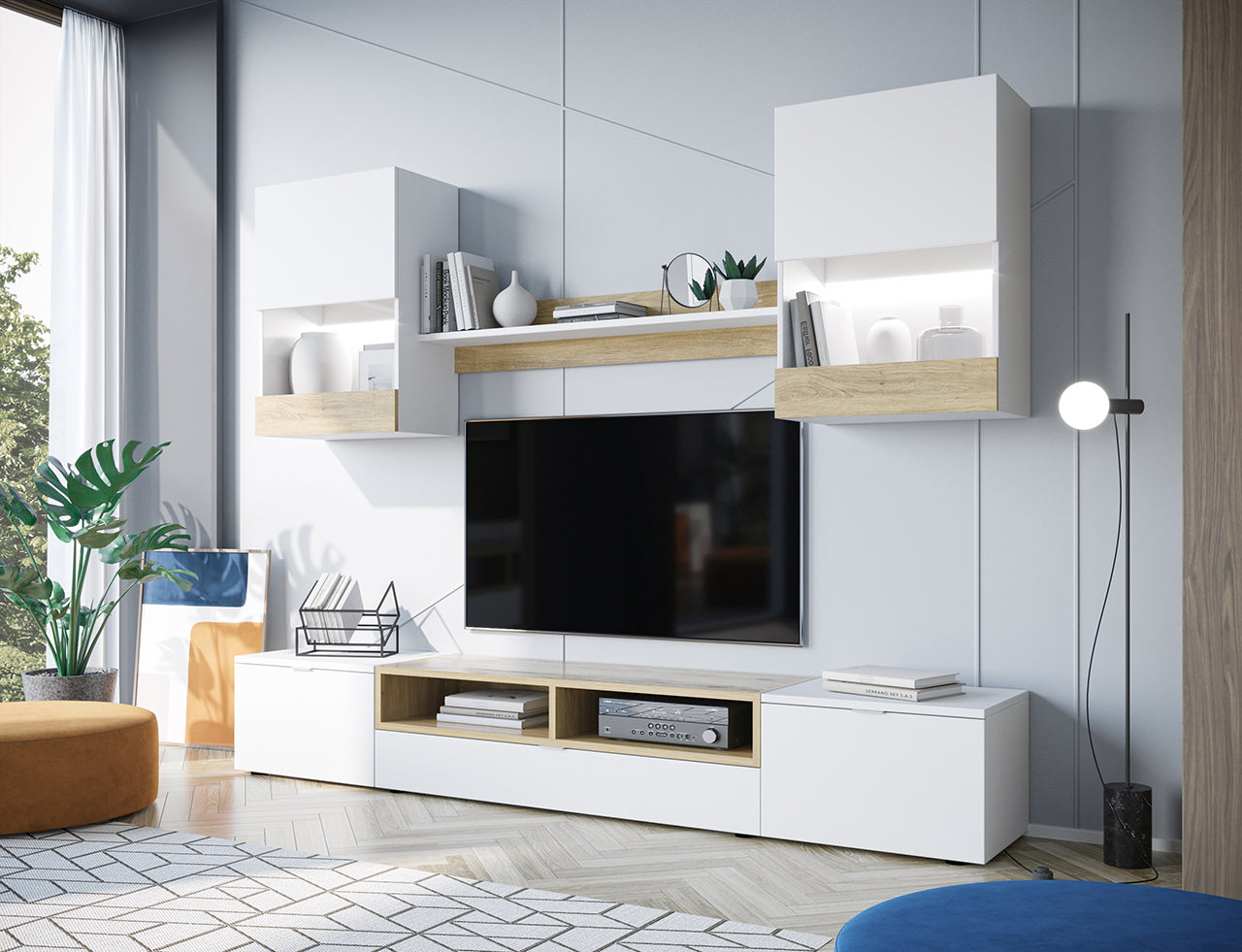 Wall Unit ALANI XL White / Golden oak