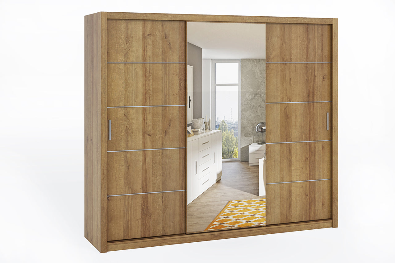 Wardrobe with a mirror 250 BONO golden oak