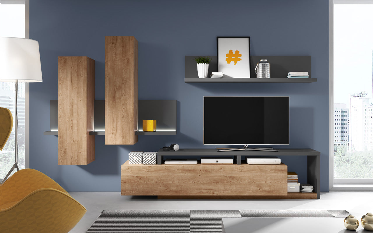 Wall Unit BOTA Antracite laminate / Ribbec Oak