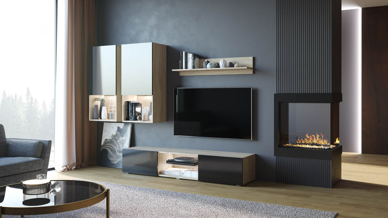 Wall unit DECO Sonoma / Black gloss