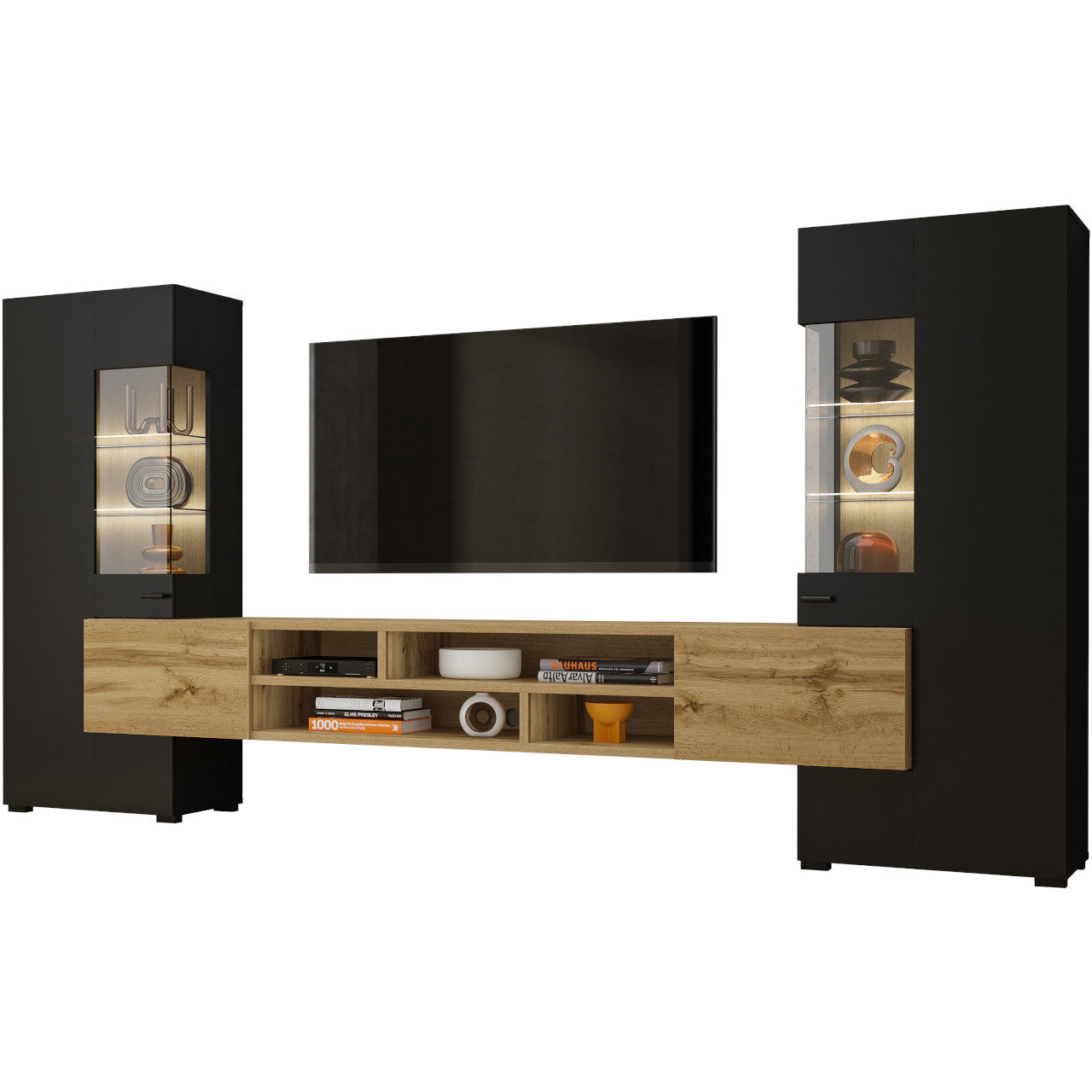 Wall unit COBY 10 black / wotan oak