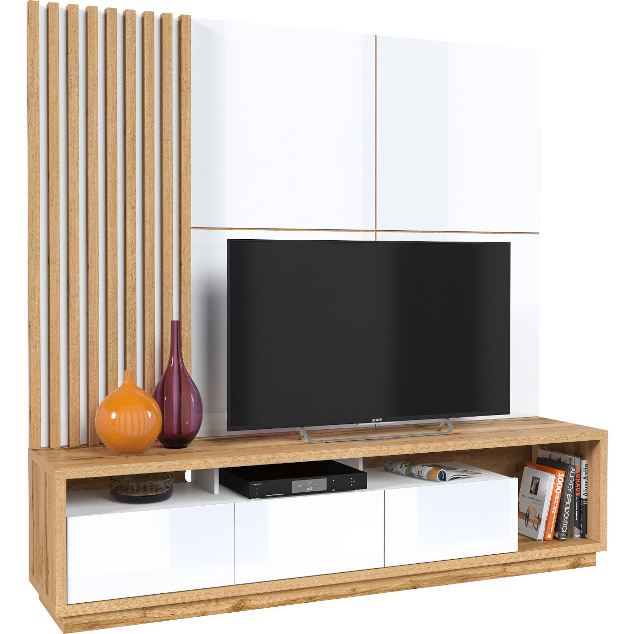 Wall unit CELINE 09 wotan oak / white gloss