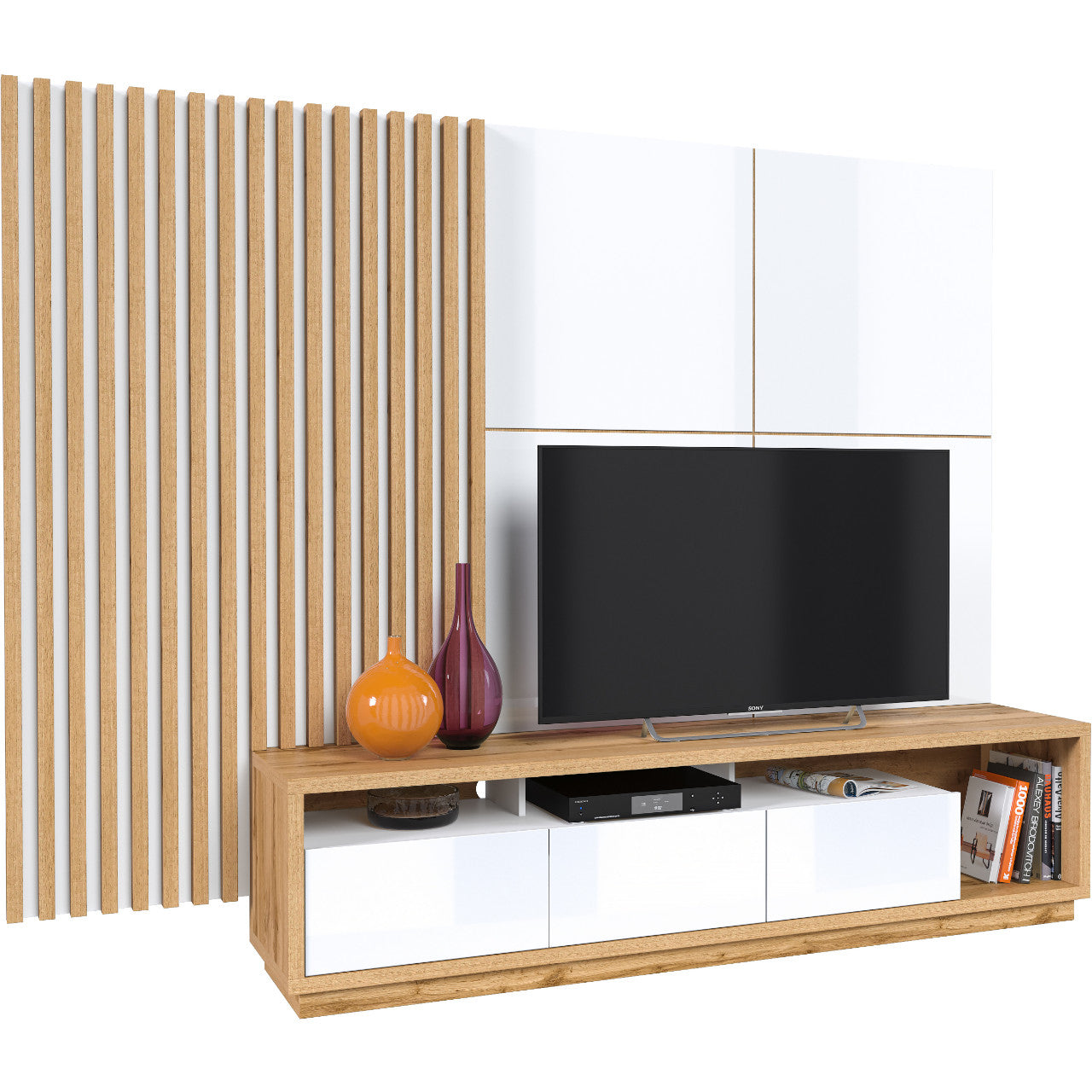 Wall unit CELINE 10 wotan oak / white gloss