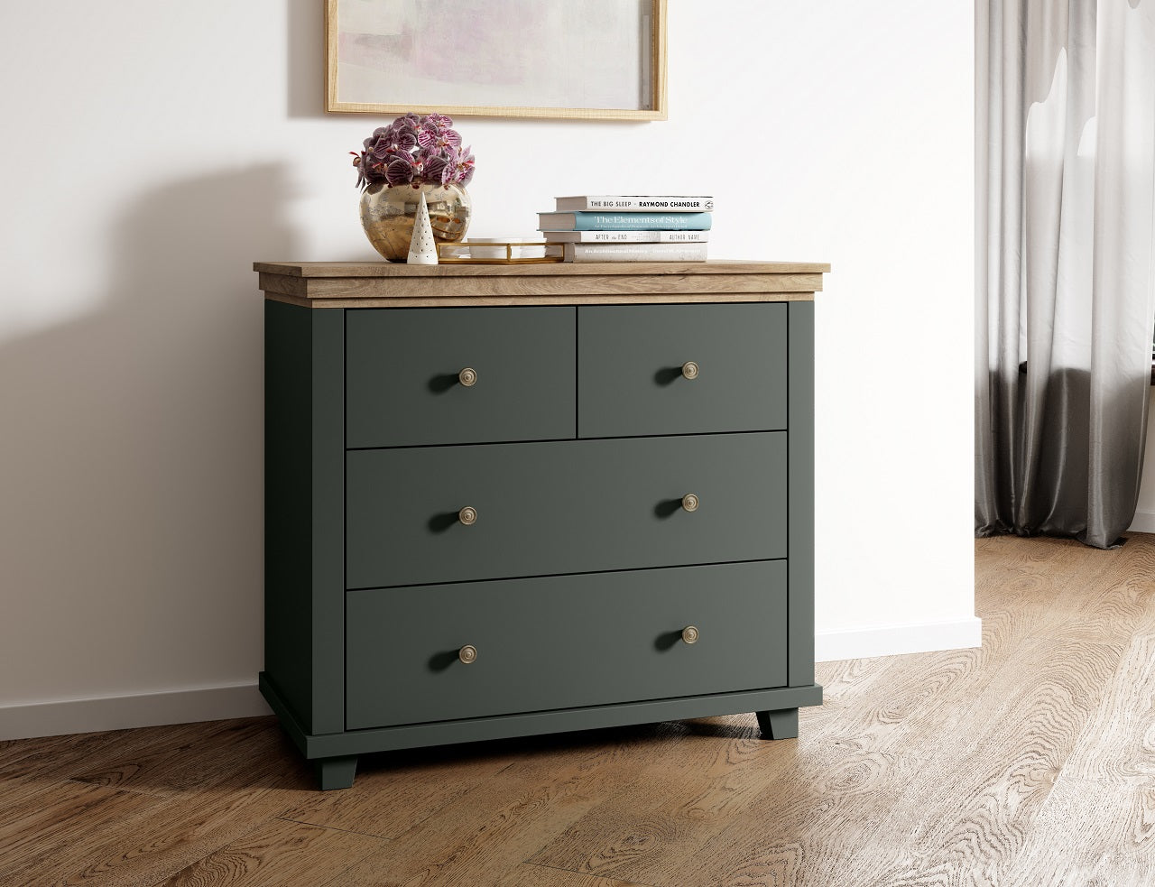 Chest of drawers EVORA EV27 green / oak lefkas