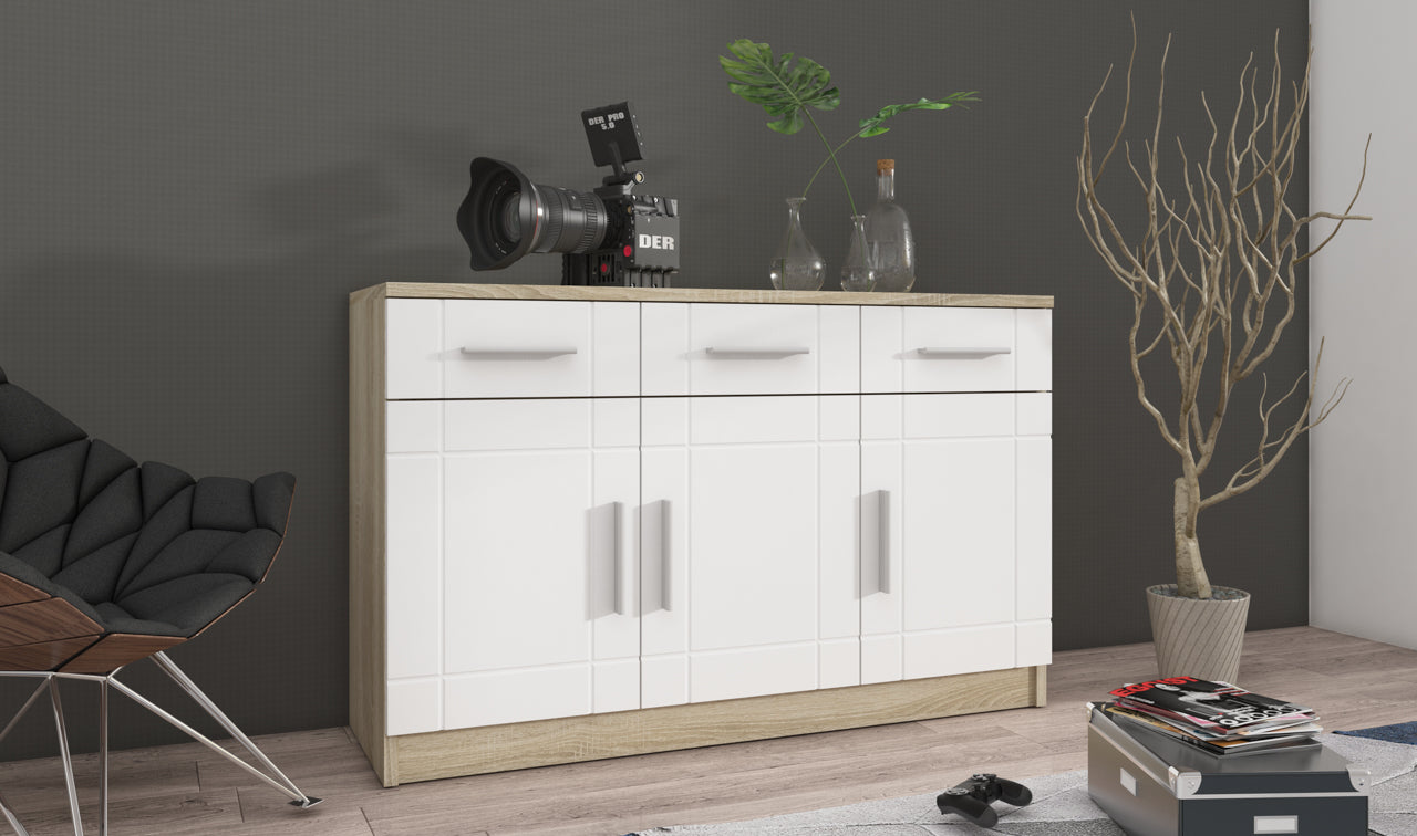 Chest of Drawers PARIS 3D white MDF / sonoma