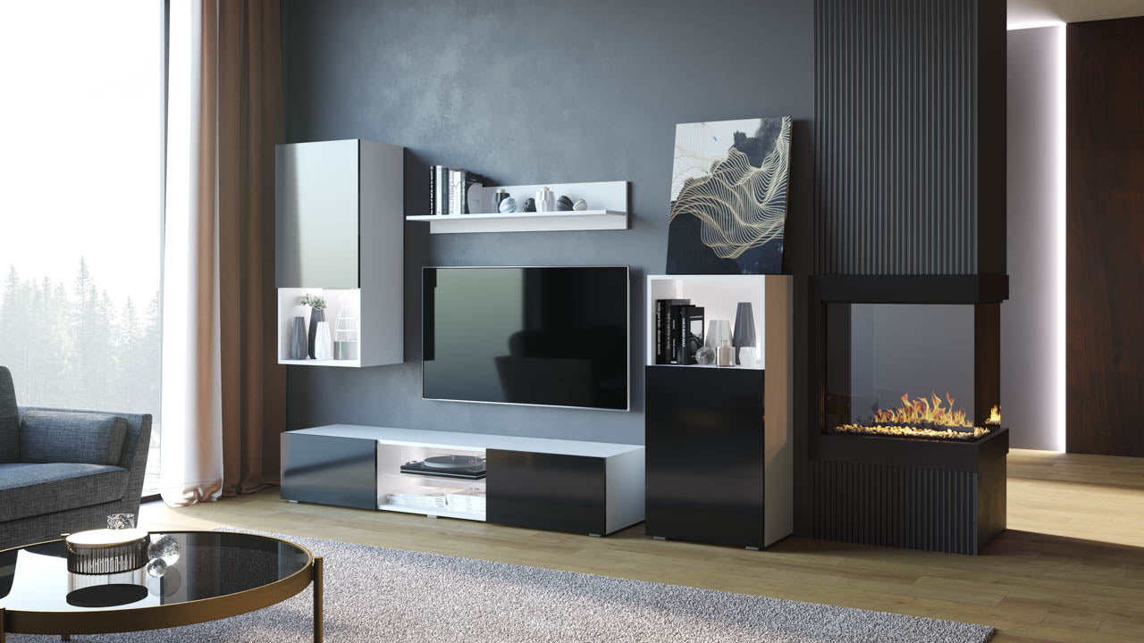 Wall unit LOFT White / Black Gloss