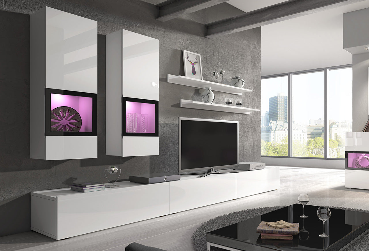 Wall unit BAROS white laminate / white gloss