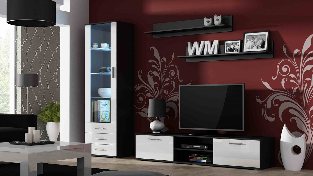 Wall Entertainment Unit SOHO 1C black / white gloss