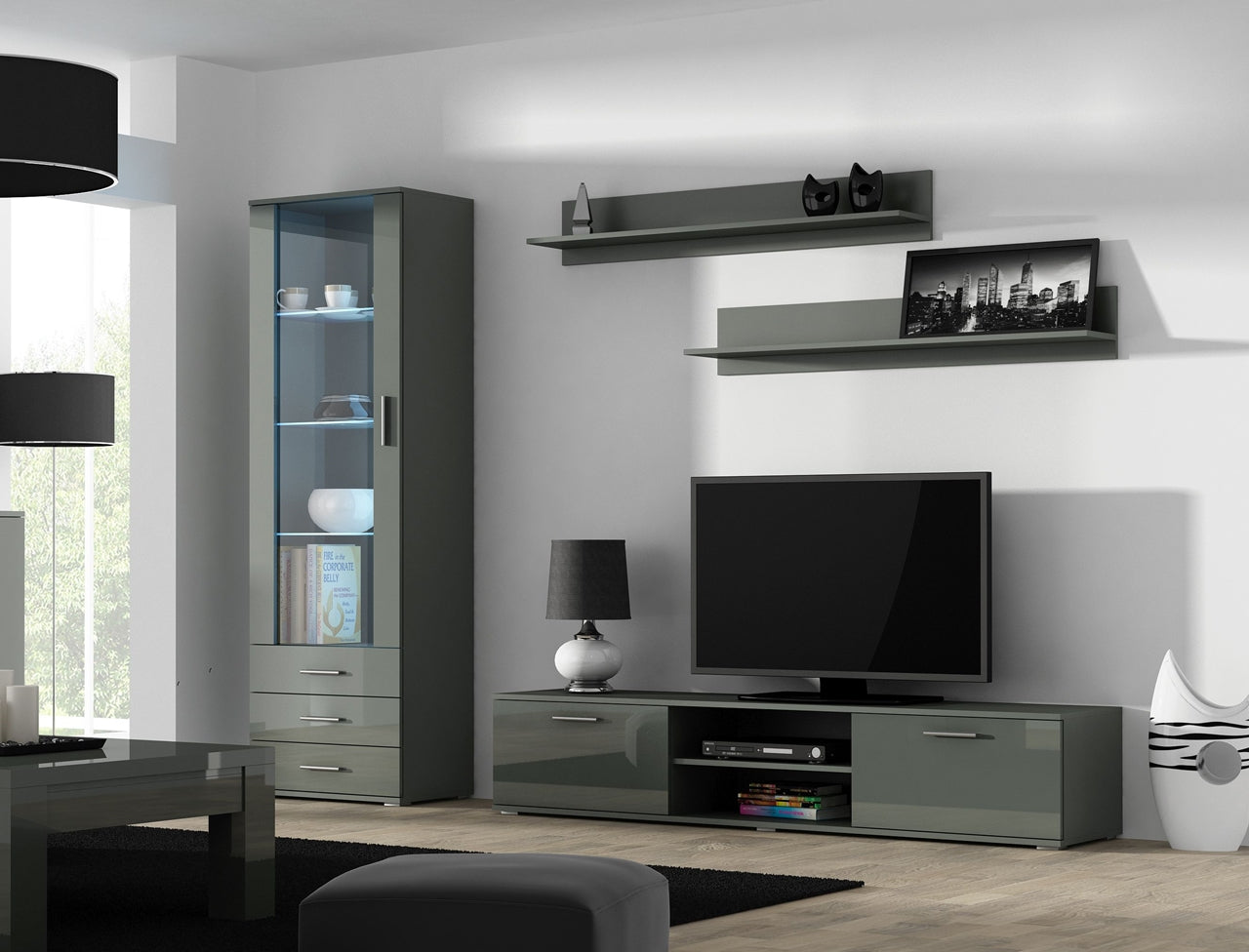 Wall Entertainment Unit SOHO 1H grey gloss