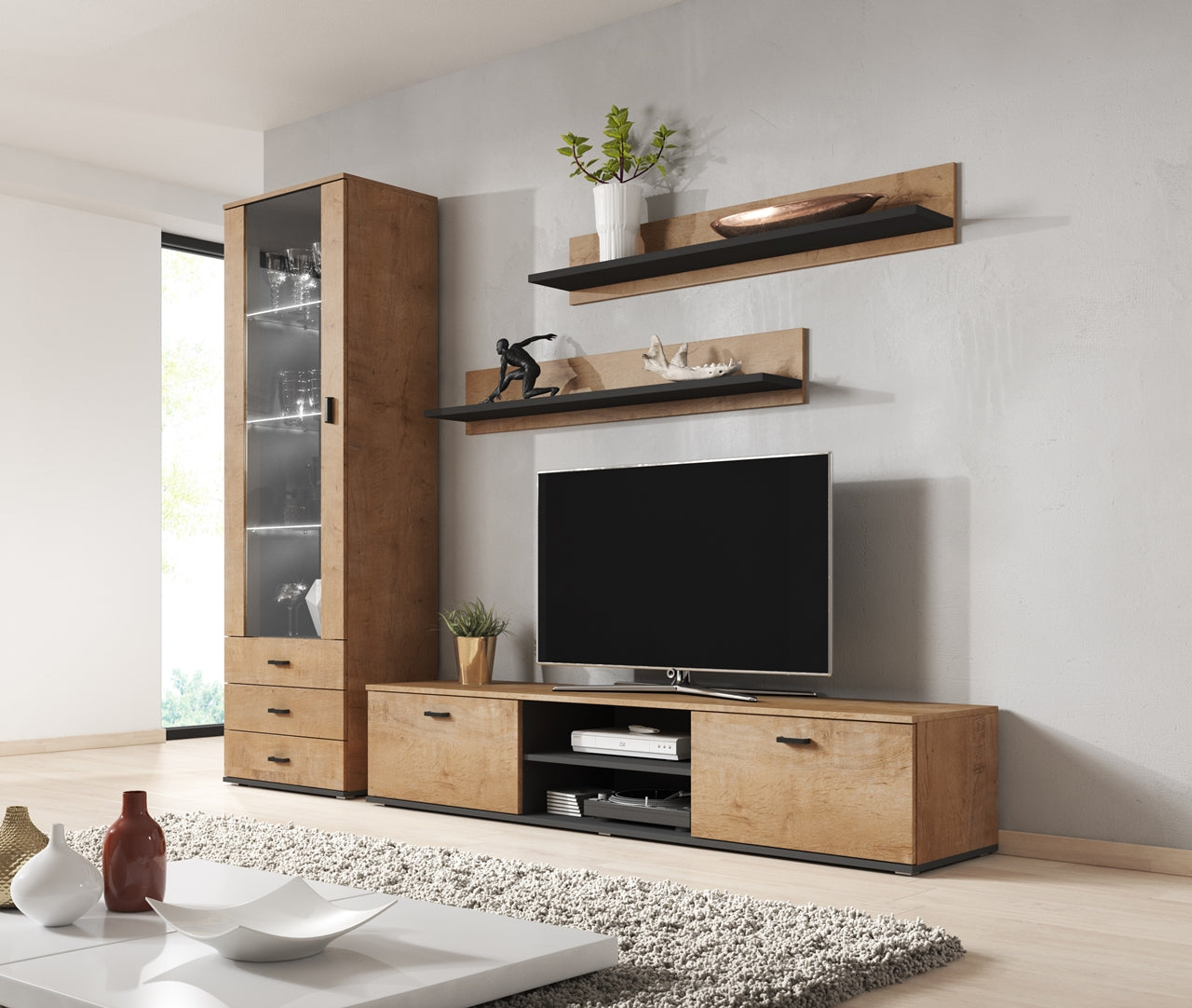 Wall Entertainment Unit SOHO 1I oak lefkas / black