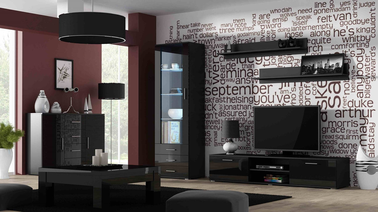 Wall Entertainment Unit SOHO 2D black gloss