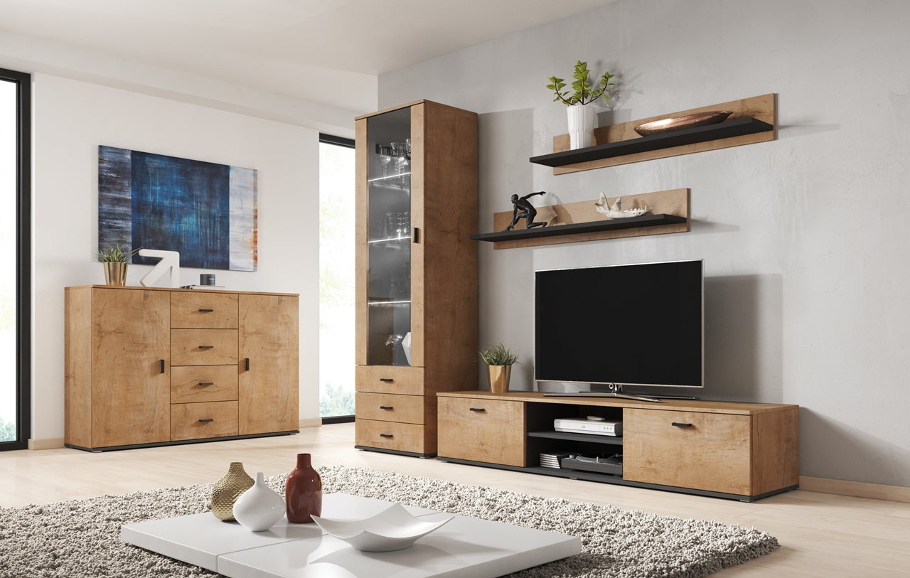 Wall Entertainment Unit SOHO 2I oak lefkas / black