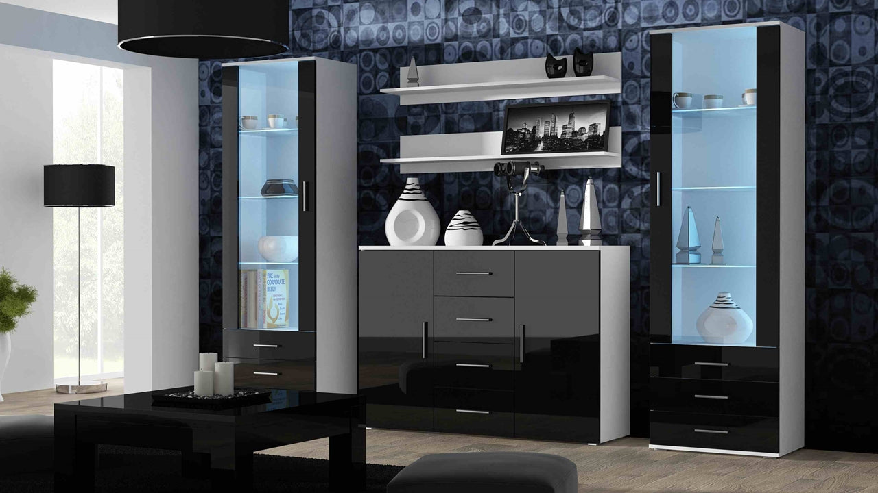 Wall Entertainment Unit SOHO 3B white / black gloss