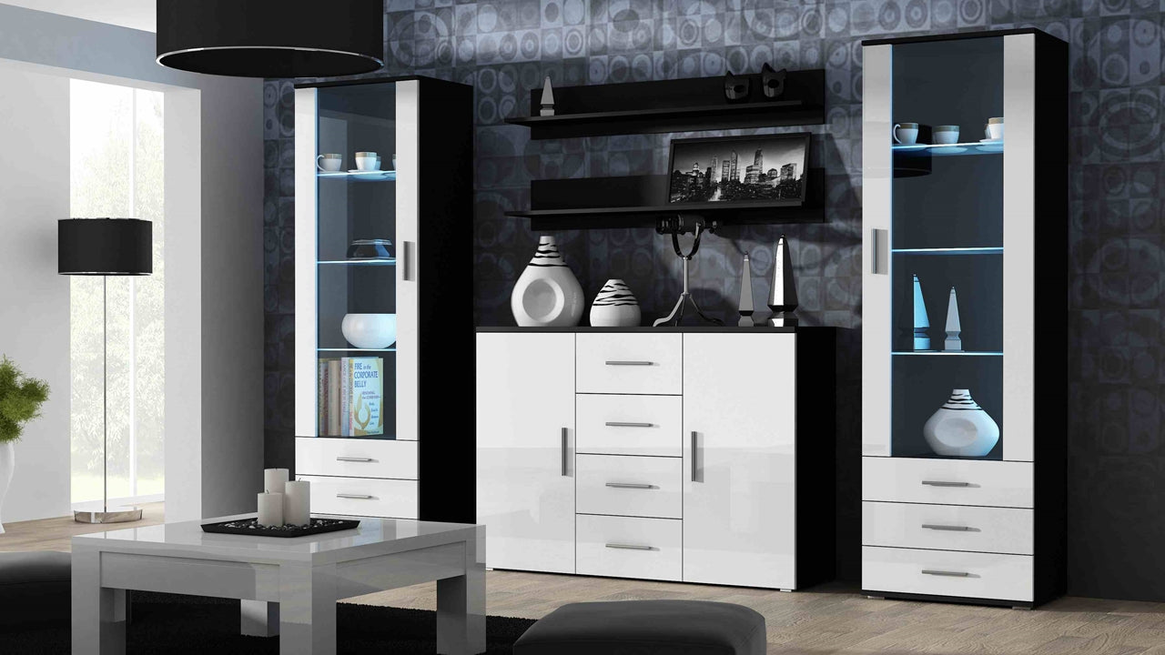 Wall Entertainment Unit SOHO 3C black / white gloss