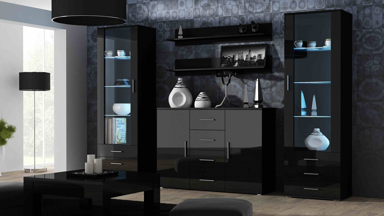 Wall Entertainment Unit SOHO 3D black gloss