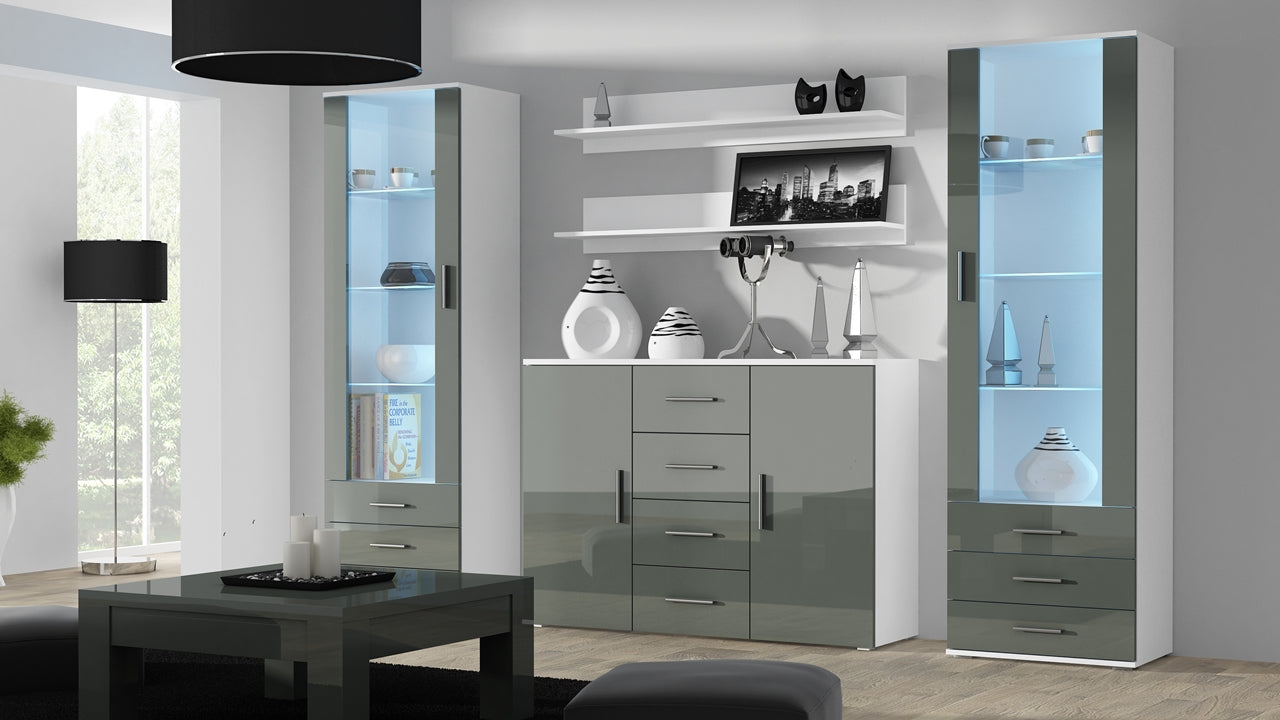 Wall Entertainment Unit SOHO 3F white / grey gloss