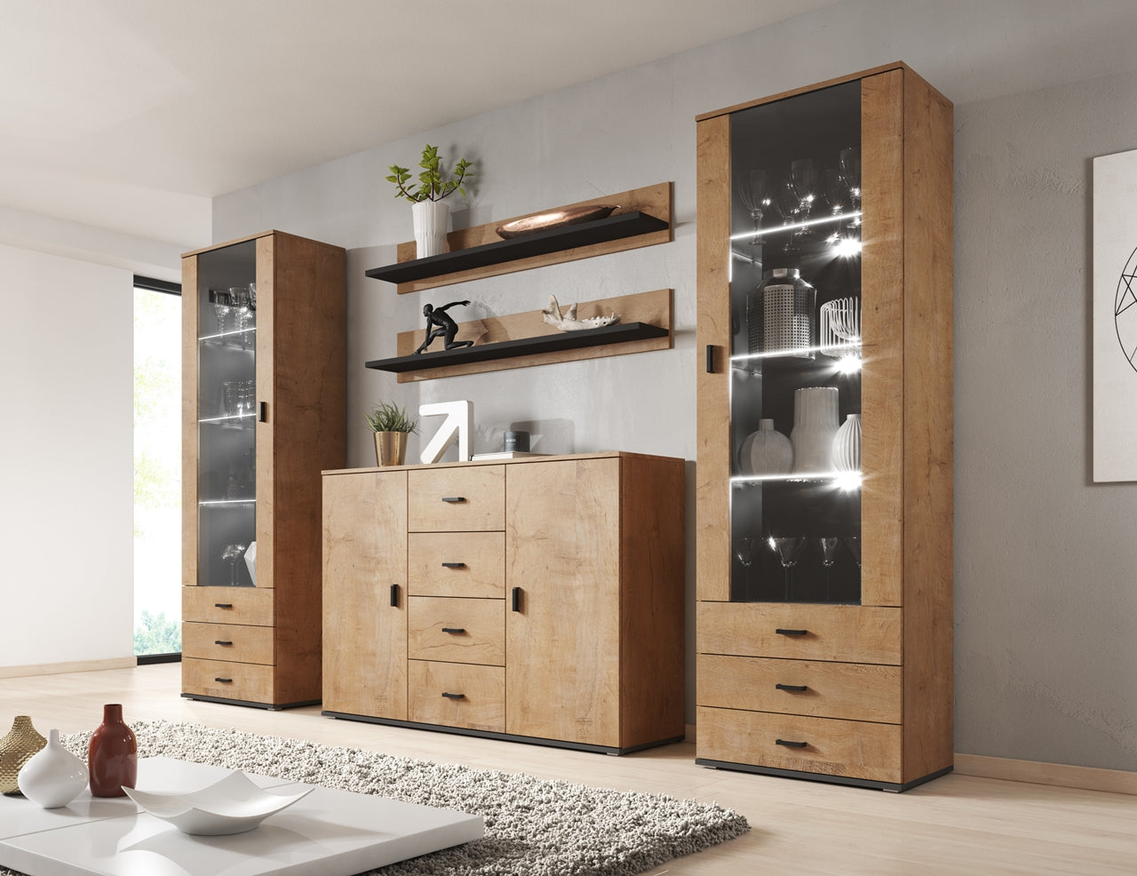 Wall Entertainment Unit SOHO 3I oak lefkas / black