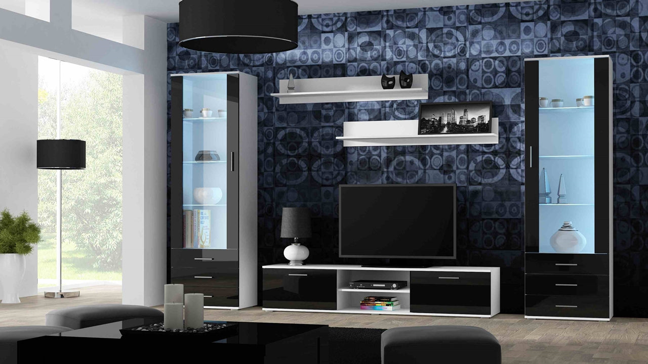 Wall Entertainment Unit SOHO 4B white / black gloss