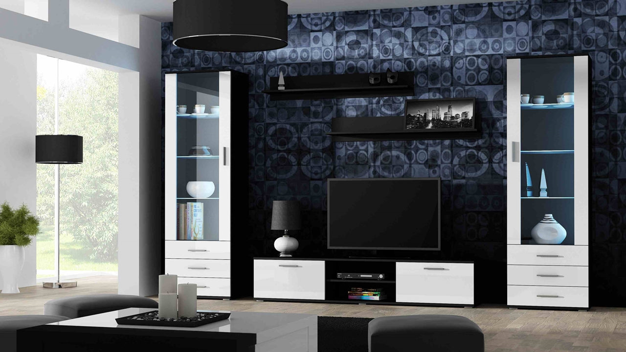 Wall Entertainment Unit SOHO 4C black / white gloss