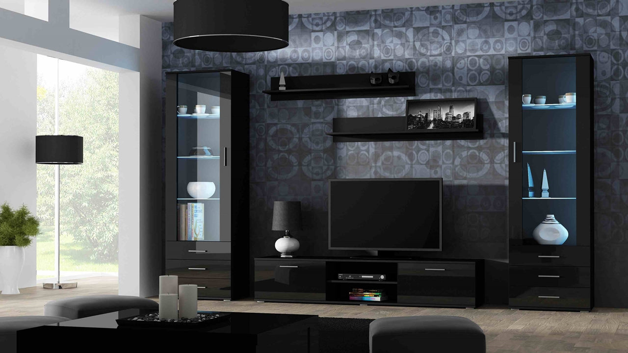 Wall Entertainment Unit SOHO 4D black gloss