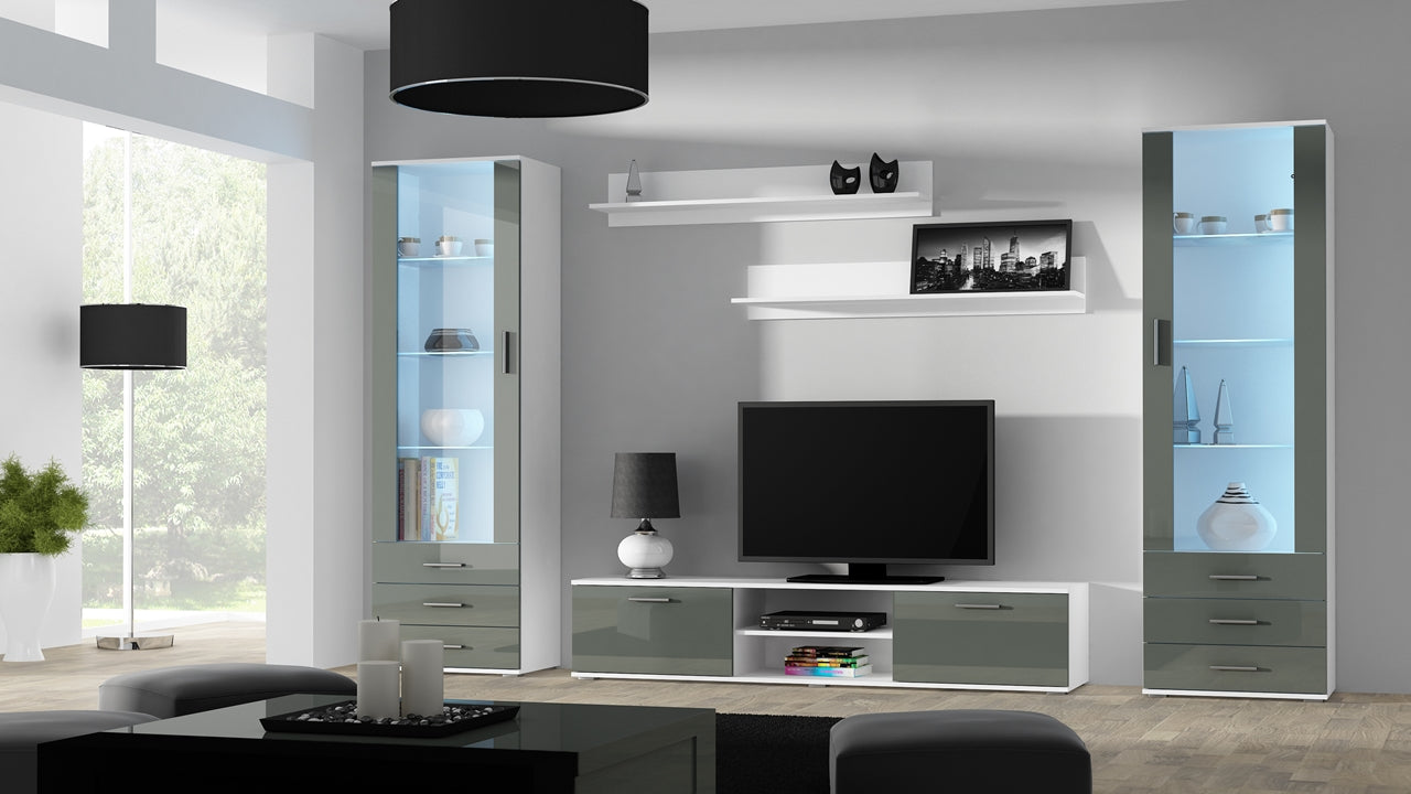 Wall Entertainment Unit SOHO 4F white / grey gloss