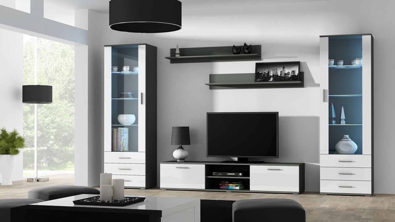 Wall Entertainment Unit SOHO 4G grey / white gloss