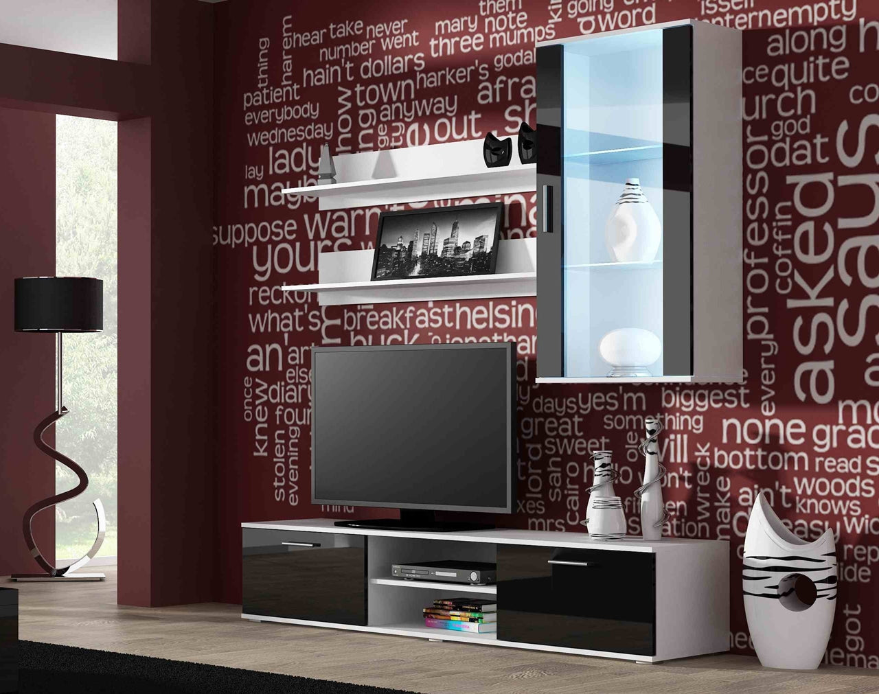 Wall Entertainment Unit SOHO 5B white / black gloss