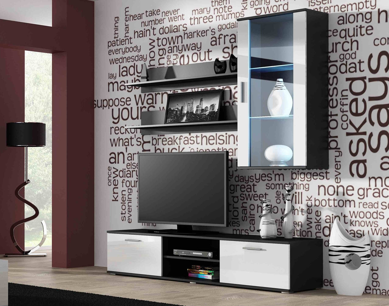 Wall Entertainment Unit SOHO 5C black / white gloss