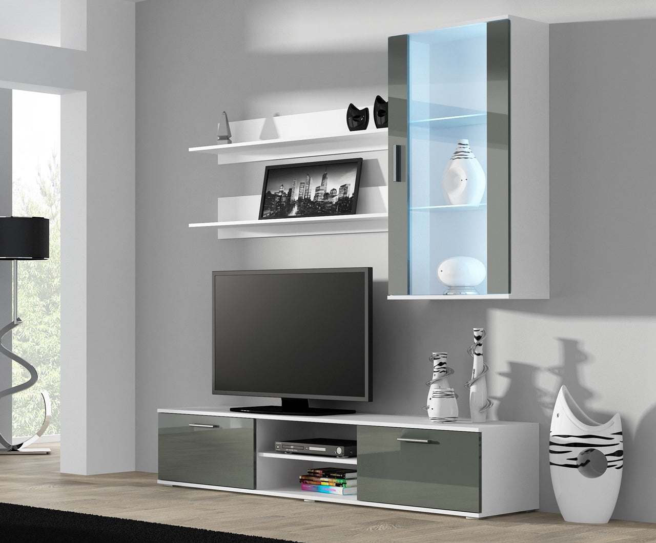 Wall Entertainment Unit SOHO 5F white / grey gloss