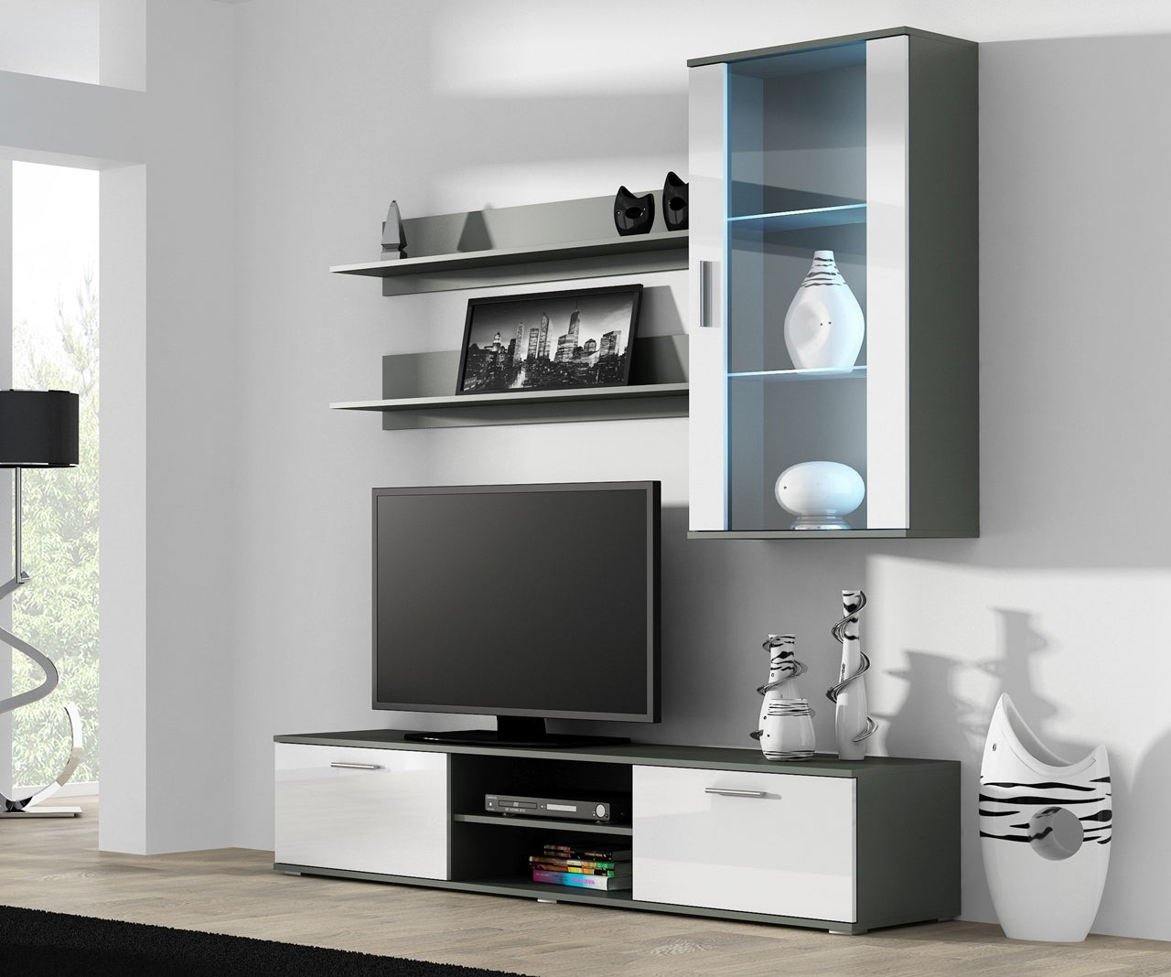 Wall Entertainment Unit SOHO 5G grey / white gloss