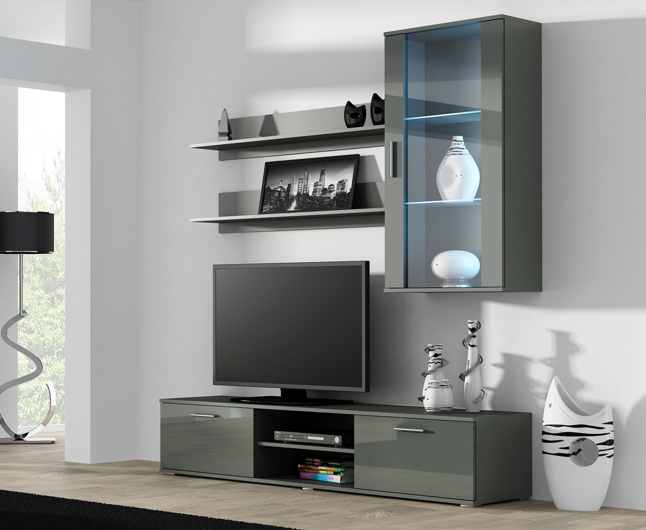 Wall Entertainment Unit SOHO 5H grey gloss