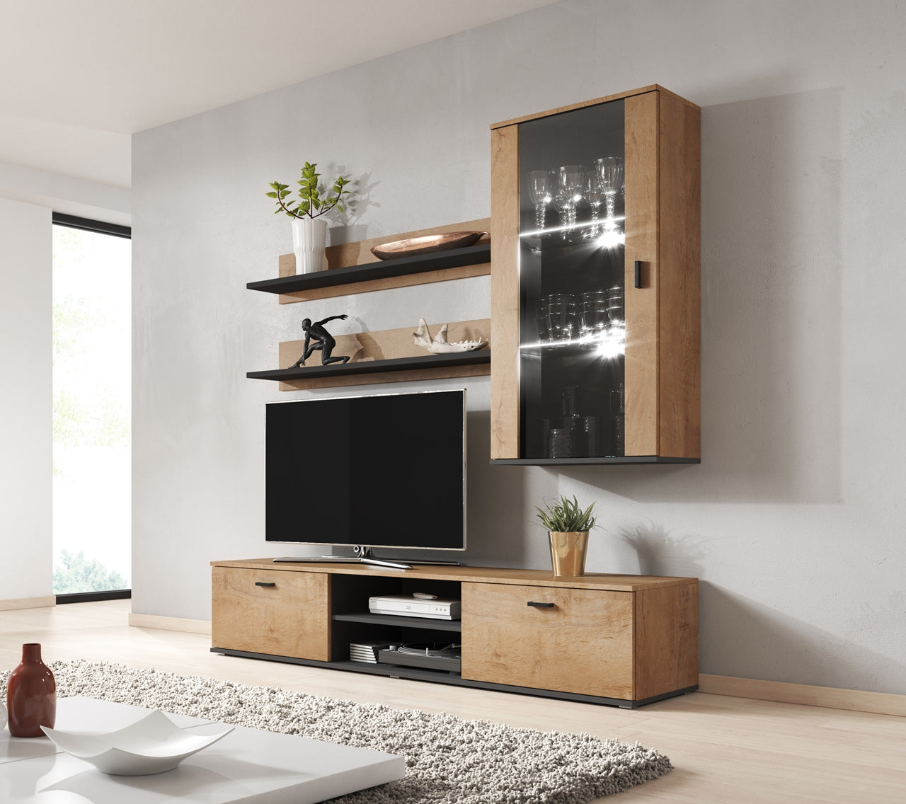 Wall Entertainment Unit SOHO 5I oak lefkas / black