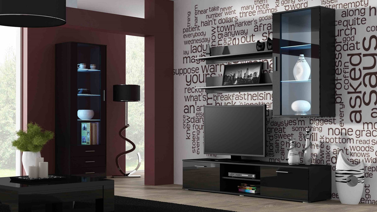 Wall Entertainment Unit SOHO 6D black gloss