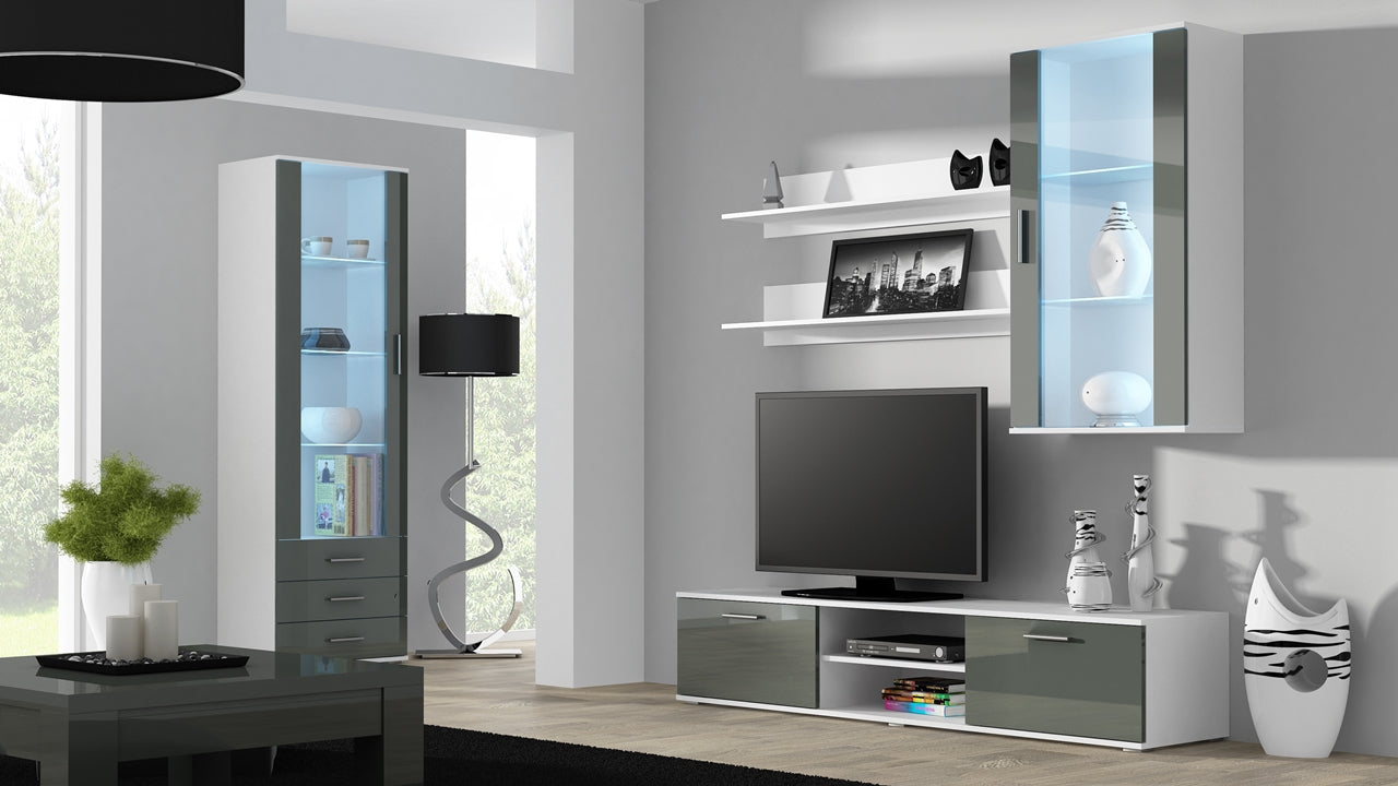 Wall Entertainment Unit SOHO 6F white / grey gloss