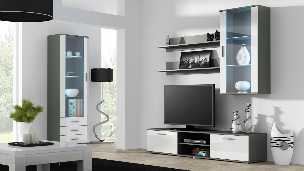 Wall Entertainment Unit SOHO 6G grey / white gloss