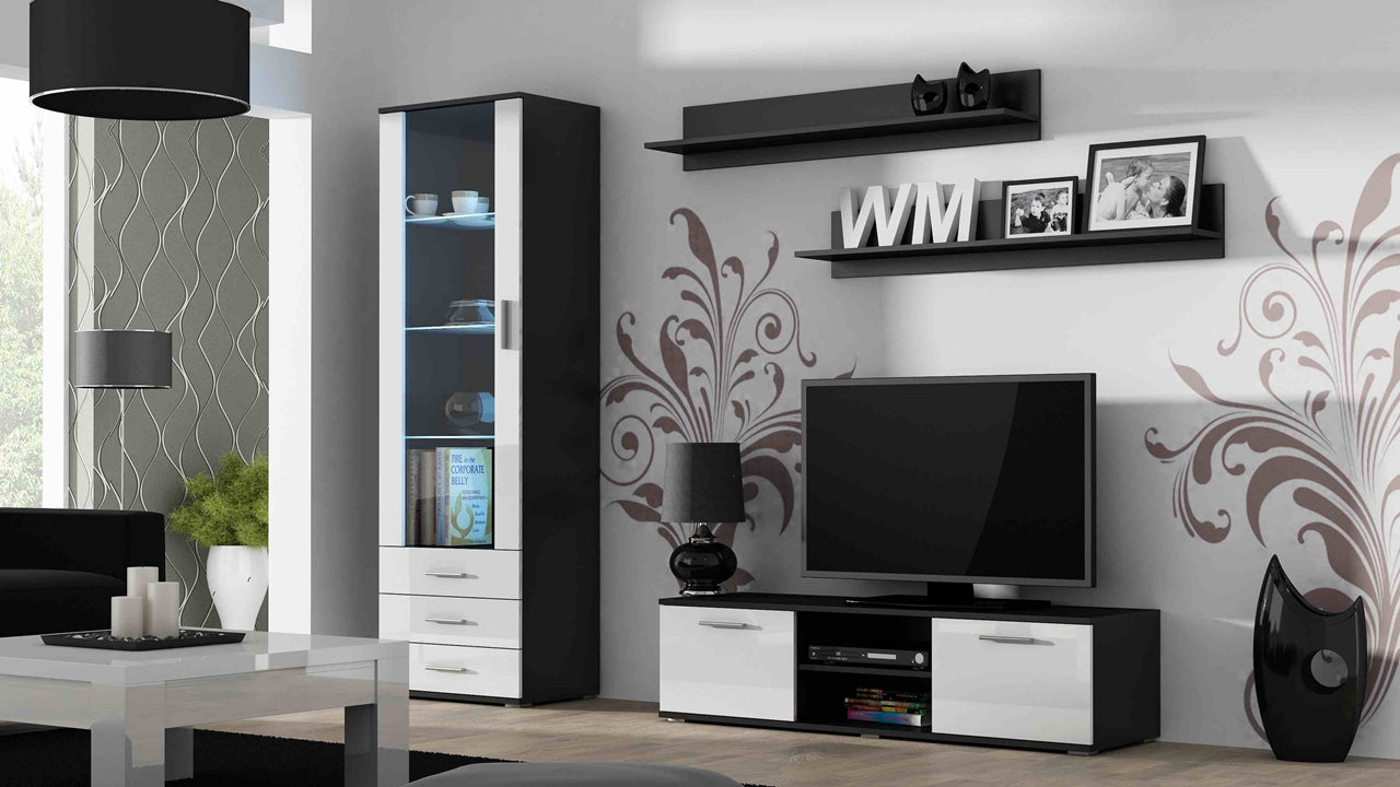 Wall Entertainment Unit SOHO 7C black / white gloss