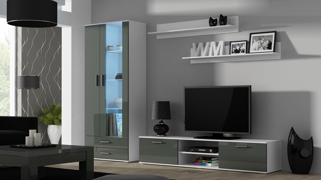 Wall Entertainment Unit SOHO 8F white / grey gloss