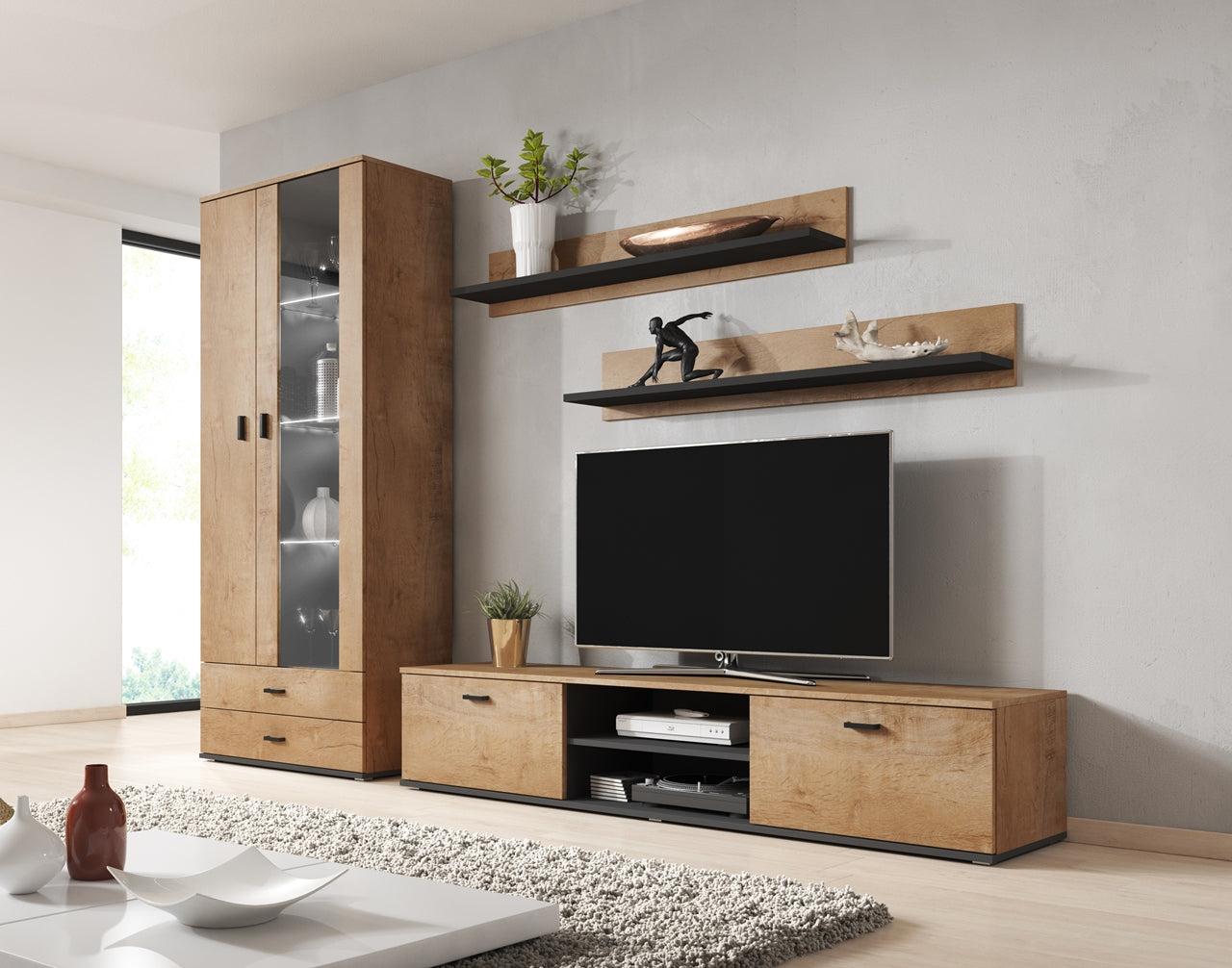 Wall Entertainment Unit SOHO 8I oak lefkas / black