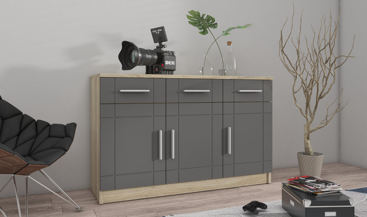 Chest of Drawers PARIS 3D graphite MDF / sonoma