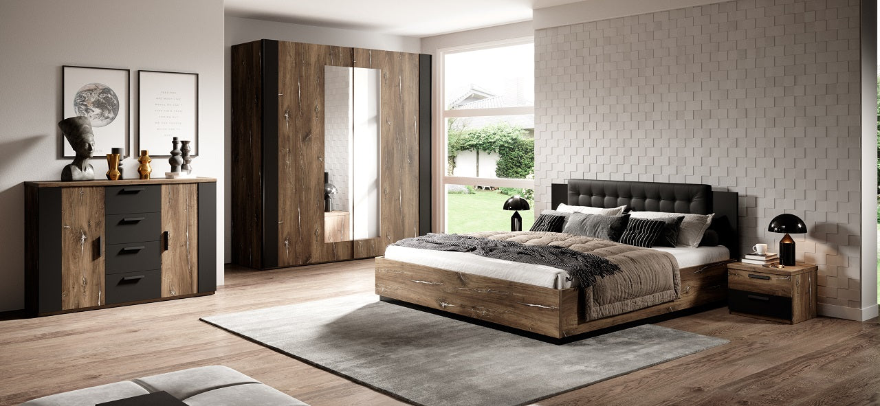 Bedroom Furniture SIGMA 1 flagstaf oak steel / black