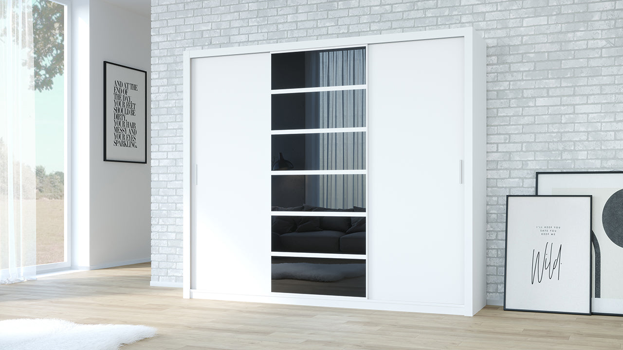 Wardrobe 250 PANAMA White / White + Black glass